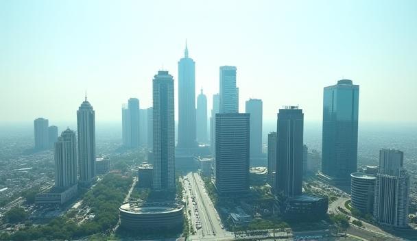 Panoramic view of modern Hyderabad skyline, used for a commercial shoot