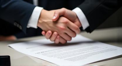 Handshake over a contract document, representing negotiation of location fees